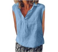 Tank Top Damen Musselin, Revers Elegant Oberteil Casual V-Ausschnitt Ärmellose Hemd Baumwolle Basic Tanktop Übergrößen Trägertop Einfarbig Pullover Longtop Weiche Trägershirt Leichte Summer Tops
