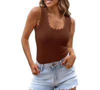 Tank Top Damen Sexy Ärmellos Eckiger Ausschnitt Lässig Basic Figurformend Strickweste Tops Elegant Sommer Ärmellose T Shirts Tshirt Baumwolle Oberteile Shirt Kurz Elegantes Bluse T-Shirts Und Kaffee