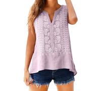 Tank Top Damen Sexy Lässiges Damen-Top Baumwolle Und Leinen In Unifarbe Mit Falten V-Ausschnitt Ärmellos Weste Tshirt Sommer Ärmellos Große Größen Sommeroberteil Blusentop Weißes Tanktop Tops Rosa L