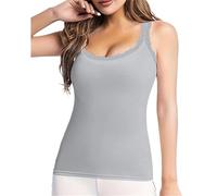 Tank Top Damen Sexy Tanktop Mit Spitzenbesatz Für Damen Zum Kombinieren Und Den Alltag Sommer Ärmellos Träger Basic Ärmellose Shirts T-Shirts Große Größen Ärmelloses Elegant Elegantes Grey XXL