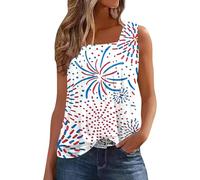Tank Top Damen Sexy Tops Unabhängigkeitstag Bedrucktes Kurzarm Blusen Damenbluse T-Shirt V-Ausschnitt Tshirt Ärmellos Sommer Locker Kurz Weißes Blusentop Oberteil Baumwolle Tanktop Shirt Blaues Weiß