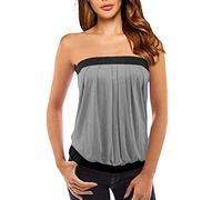 Tank Top Damen Sommer Bandeau Top Tunika Casual Lose Shirt Tops Sommer Off Shoulder Strandshirt Elegant Slim Fit T-Shirt Wickel Crop Top Lässig Hemd Bluse Sommershirt Sommertop (Gray, XXL)