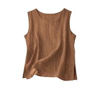 Tank Top Damen Sommer,Leinen V-Ausschnitt Schlitzsaum Tops Kurze Elegante Oberteile Ärmellose Shirts Baumwolle Einfarbige T-Shirts Basic Blusentop Musselin Tanktops Trägertop Trägershirt