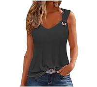 Tank Top Damen Sommer Oberteile V-Ausschnitt Ärmellos Tshirt Lässige Baumwolle Tunika Tops Einfarbig Elegant Locker Mode Leichte Blusentop Sexy Weste Shirt Strand Bluse Sommershirt
