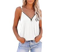 Tank Top Damen Sommer -V-Ausschnitt Trägertop Damen Sexy -Blusentop Ärmelloses T-Shirt Half-Zip Oberteile Elegant Tunika Blusen Casual Lose Weste T-Shirt Solide Tanktops Frauen Vest Top