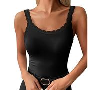Tank Top Damen Spaghettiträger,Camisole Damen Ärmellose mit Spitze Mode Sexy Casual Cami Tops Slim Fit Basic Tanktop Leicht Sommer Weste Blusentop Untertops Vest Träger-Tops für Frauen