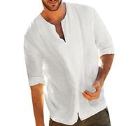 Tank Top Herren Laufshirt Herren Trachten Tshirt Herren MäNner Einfarbig 3/4 ÄRmel V Ausschnitt T Shirts Sommer LäSsige Loose Basic Oberteil Outdoor Casual Outdoor Hemd Herren (Weiß, XXL)