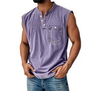 Tank Top Herren Muskelshirts Knopfleiste V Ausschnitt Sport Tshirt Sommer Ärmellos Unterhemden Muscle Shirts Gym Funktionsshirt Achselshirts Lässig Strand Top mit Brusttasche(#A Light Purple,XL)