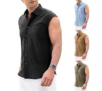 Tank Top Herren Sommer Einfarbig Leinenhemd Ärmellos T-Shirt Casual Fitness Sport Tanktop Tankshirt Sportshirt Männer Lässig Strand Workout Gym Bodybuilding Tshirt Weste Shirts Top