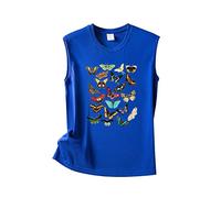 Tank Tops Für Damen Ärmellose Casual Rundhals Ärmellos Einfarbig Schmetterlingsdruck Lose Weste Ärmelloses Shirt Sleeveless Top Women Tshirt Baumwolle T-Shirts Blusen Große Größen Sommertop Sexy Blau