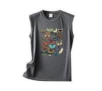 Tank Tops Für Damen Ärmellose Casual Rundhals Ärmellos Einfarbig Schmetterlingsdruck Lose Weste Ärmelloses Shirt Sleeveless Top Women Tshirt Baumwolle T-Shirts Blusen Große Größen Sommertop Sexy