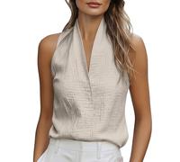 Tank Tops Für Damen Ärmellose Damenbluse Mit V-Ausschnitt Und Wickeloptik Polyester Lässiges Sommertop Top Blaues Shirt Sexy Elegant Elegantes Bluse Ärmellos T-Shirts Tanktops Sommer Locker Khaki S