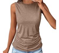Tank Tops Für Damen Ärmellose Top Frauen Einfarbig Blusen Rundhalsausschnitt Lose Fit Weiche 2026 Casual Shirts Locker Blusentop T-Shirt Ärmellos Oversize Shirt Träger Tshirt Baumwolle Kaffee L