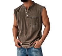 Tank Tops Herren Muskelshirt Knopfleiste V Ausschnitt Sport Tshirts Sommer Ärmellos Unterhemden Atmungsaktiv Muscle Shirts Gym Funktionsshirt Achselshirts Casual Strand Top mit Tasche(#A Brown,M)