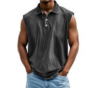 Tank Tops Herren Muskelshirt Knopfleiste V Ausschnitt Sport Tshirts Sommer Ärmellos Unterhemden Atmungsaktiv Muscle Shirts Gym Funktionsshirt Achselshirts Casual Strand Top mit Tasche(#C Black,3XL)