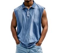 Tank Tops Herren Muskelshirt Knopfleiste V Ausschnitt Sport Tshirts Sommer Ärmellos Unterhemden Atmungsaktiv Muscle Shirts Gym Funktionsshirt Achselshirts Casual Strand Top mit Tasche(#C Blue,XXL)