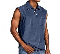 Tank Tops Herren Muskelshirt Knopfleiste V Ausschnitt Sport Tshirts Sommer Ärmellos Unterhemden Atmungsaktiv Muscle Shirts Gym Funktionsshirt Achselshirts Casual Strand Top mit Tasche(#B Navy,L)
