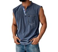Tank Tops Herren Muskelshirt Knopfleiste V Ausschnitt Sport Tshirts Sommer Ärmellos Unterhemden Atmungsaktiv Muscle Shirts Gym Funktionsshirt Achselshirts Casual Strand Top mit Tasche(#D Navy,3XL)