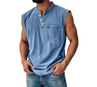 Tank Tops Herren Muskelshirt Knopfleiste V Ausschnitt Sport Tshirts Sommer Ärmellos Unterhemden Atmungsaktiv Muscle Shirts Gym Funktionsshirt Achselshirts Casual Strand Top mit Tasche(#A Blue,3XL)