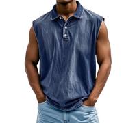 Tank Tops Herren Muskelshirt Knopfleiste V Ausschnitt Sport Tshirts Sommer Ärmellos Unterhemden Atmungsaktiv Muscle Shirts Gym Funktionsshirt Achselshirts Casual Strand Top mit Tasche(#C Navy,L)