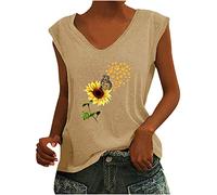 Tank Tops Oberteile Damen Sommer Casual Sonnenblume Druck Tshirt Ärmellos Tanktops mit V-Ausschnitt All-Match Bluse Shirt Lose Hemdbluse Sportshirt Laufshirt T Shirt Für Frauen Strandtunika