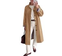Tankaneo Langer Damen-Trenchcoat, übergroßer Rüschenkragen, leichte Jacke | Kariertes Futter, trendig, lässig, Kaffee, Brunch, Straße, Reisen, Herbst, faltbare Bündchen, plissierter Stehkragen