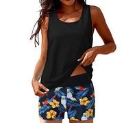 Tankini Badeanzüge für Frauen 3-teilige Badeanzüge Swim Tank Top mit Boy Shorts und Tank Top Bademode T Shirt Herren Farbig