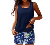 Tankini Badeanzüge für Frauen 3-teilige Badeanzüge Swim Tank Top mit Boy Shorts und Tank Top Bademode T Shirt Herren Farbig