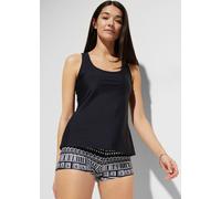 Tankini BONPRIX "Tankini (3-tlg. Set) mit Bustier-Bikinioberteil", Damen, Gr. 44, N-Gr, schwarz (schwarz, weiß bedruckt), Obermaterial: 80% Polyamid, 20% Elasthan. Futter: 100% Polyester, bedruckt, un