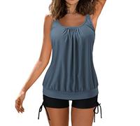 Tankini Damen Bademode Bauchweg Set Push Up Bauch Weg Tankini Damen Freizeit Tankini Badeanzug Zweiteiler Tankinis Set Elegant Badeanzüge für Damen Tankini Oberteil mit Dreieck Unterhosen