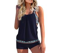Tankini Damen, Badeshorts Damen Bade Tankini Oberteil Badeshorts Für Damen Badekleid Damen Tankini Große Größen Push Up Tankini Mit Shorts Sexy Badeanzug Bademode Damen Badeanzüge (Blau,5XL)