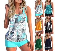 Tankini Damen, Badeshorts Damen Bade Tankini Oberteil Badeshorts Für Damen Zweiteiler Damen Sommer Tankini Bauchweg Boho Kleidung Tankini Mit Bügel Badeanzug Damen Cut Out Bademode (Blau,3XL)