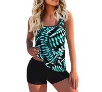 Tankini Damen, Badeshorts Damen Bade Tankini Oberteil Badeshorts Für Damen Zweiteiler Damen Sommer Tankini Bauchweg Push Up Tankinis Fã¼R Damen Tankini Bauchweg Mit Shorts Badeanzug (Grün,M)