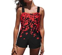 Tankini Damen Bauchweg Badeanzug Bademode Badeanzüge Zweiteiler Push up mit Einstellbarer Badeanzug Oberteil Bikini Set Große Größen Strand Schwimmanzug mit Muster