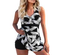 Tankini Damen Bauchweg Badeanzug Bademode Badeanzüge Zweiteiler Push up mit Einstellbarer Badeanzug Oberteil Bikini Set Große Größen Strand Schwimmanzug mit Muster