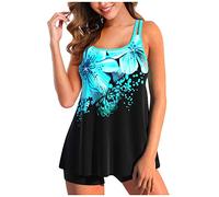 Tankini Damen Bauchweg Badeanzug Bademode Badeanzüge Zweiteiler Push up mit Einstellbarer Badeanzug Oberteil Bikini Set Große Größen Strand Schwimmanzug mit Muster