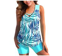 Tankini Damen Bauchweg Bademode Set Damen Freizeit Tankini Badeanzug Zweiteiler Tankinis Set Sommer Elegant Badeanzüge für Damen Tankini Oberteil mit Badeshorts