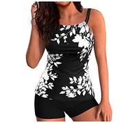 Tankini Damen bauchweg Bademode Set zweiteilig Push up mit Einstellbarer Bikinislip Tankini Top Soft Cups