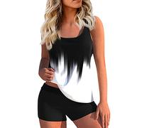 Tankini Damen bauchweg Bademode Set zweiteilig Push up mit Einstellbarer Bikinislip Tankini Top Soft Cups