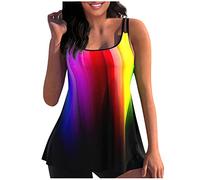 Tankini Damen Bauchweg mit Shorts Bademode Set Push Up Gepolstert Zweiteiliger Badeanzug mit Muster Tankinis Oberteil mit Badeshorts Strandmode Sport Beachwear