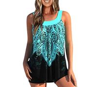 Tankini Damen Bauchweg mit Shorts,Bademode Set Push Up Gepolstert Zweiteiliger Badeanzug mit Muster Tankinis Oberteil mit Badeshorts Strandmode Sport Beachwear