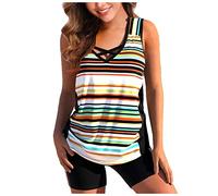 Tankini Damen Bauchweg mit Shorts,Bademode Set Push Up Gepolstert Zweiteiliger Badeanzug mit Muster Tankinis Oberteil mit Badeshorts Strandmode Sport Beachwear