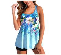 Tankini Damen Bauchweg mit Shorts Bademode Set Push Up Gepolstert Zweiteiliger Badeanzug mit Muster Tankinis Oberteil mit Badeshorts Strandmode Sport Beachwear