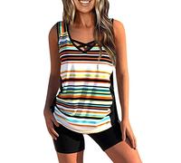 Tankini Damen Bauchweg mit Shorts Bademode Set Push Up Gepolstert Zweiteiliger Badeanzug mit Muster Tankinis Oberteil mit Badeshorts Strandmode Sport Beachwear