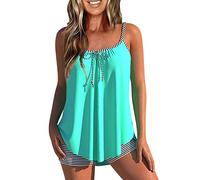 Tankini Damen Bauchweg mit Shorts Bademode Set Push Up Gepolstert Zweiteiliger Badeanzug mit Muster Tankinis Oberteil mit Badeshorts Strandmode Sport Beachwear
