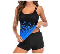 Tankini Damen Bauchweg mit Shorts Bademode Set Push Up Gepolstert Zweiteiliger Badeanzug mit Muster Tankinis Oberteil mit Badeshorts Strandmode Sport Beachwear