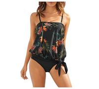 Tankini Damen Bauchweg ,Spaghettiträger Tankini Damen mit Shorts,Zweiteilig Badeanzug Damen High Waist Blumen Oberteile und Taillenslips Lose Bademode Strandmode Tankinis Badeanzüge für Frauen
