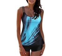 Tankini Damen Bauchweg - Spaghettiträger Tankini Damen mit Shorts Zweiteilig Badeanzug Sexy Brazilian Style Tank Top und Badeshorts Bademode Strandmode Tankinis Badeanzüge für Damen