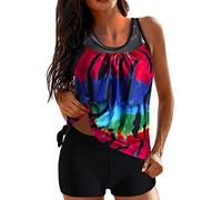 Tankini Damen Bauchweg - Tankini Damen mit Shorts Zweiteilig Badeanzug Große Größen Farbverlauf Mesh Tank Top und Badeshorts Bademode Sport Strandmode Tankinis Set Badeanzüge für Damen