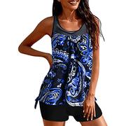 Tankini Damen Bauchweg - Tankini Damen mit Shorts Zweiteilig Badeanzug Große Größen Vintage Drucken Mesh Tank Top und Badeshorts Bademode Sportbadeanzug Tankinis Set Badeanzüge für Damen